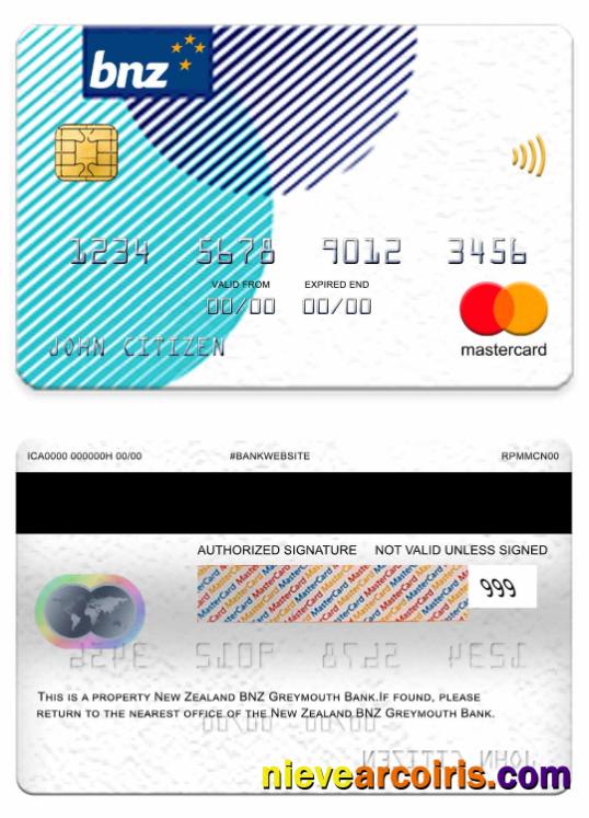 New Zealand BNZ Greymouth Bank mastercard